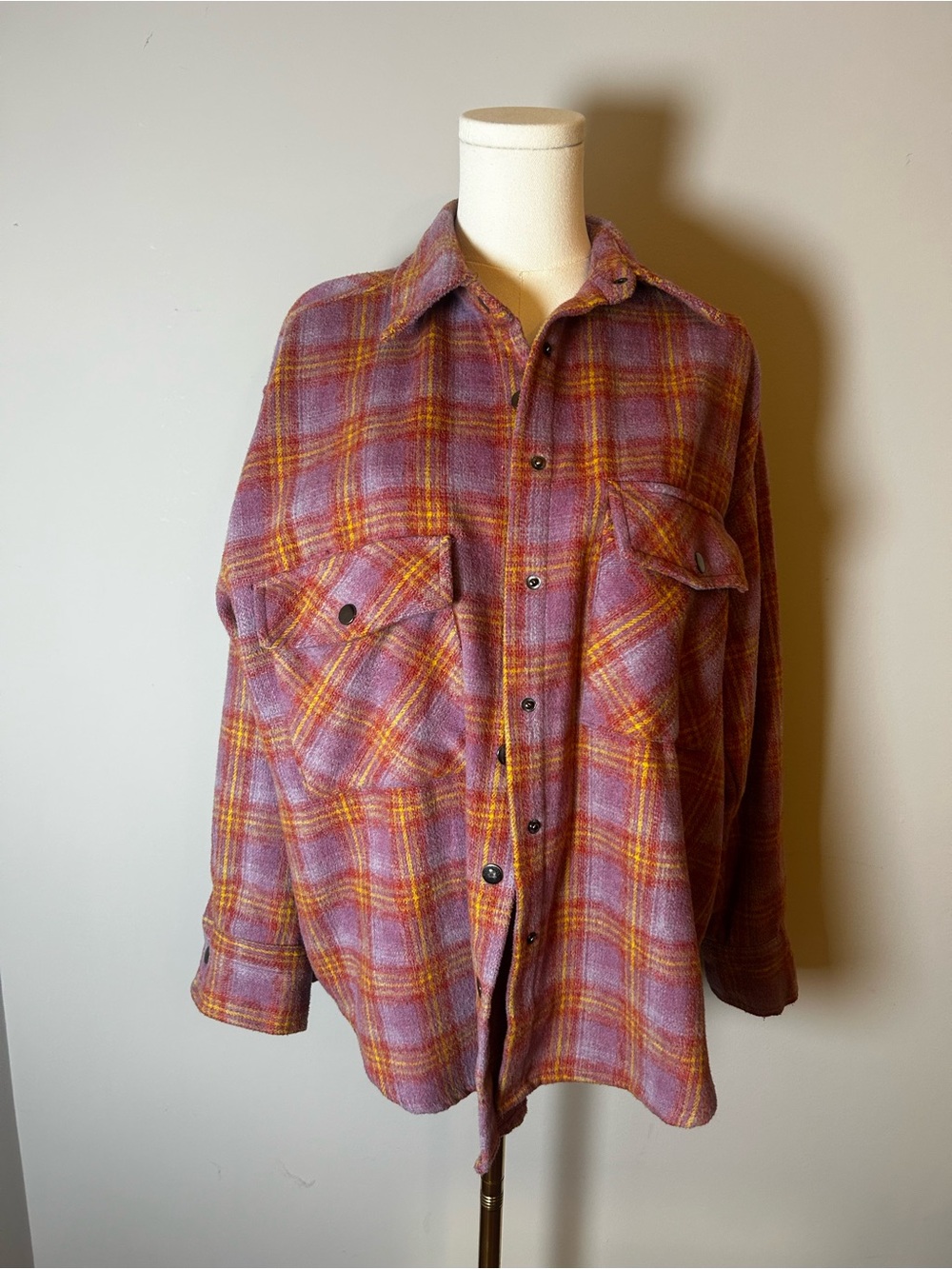Dizzy Lizzy Flannel Shirt Jacket Button Up Layering Shacket Size L